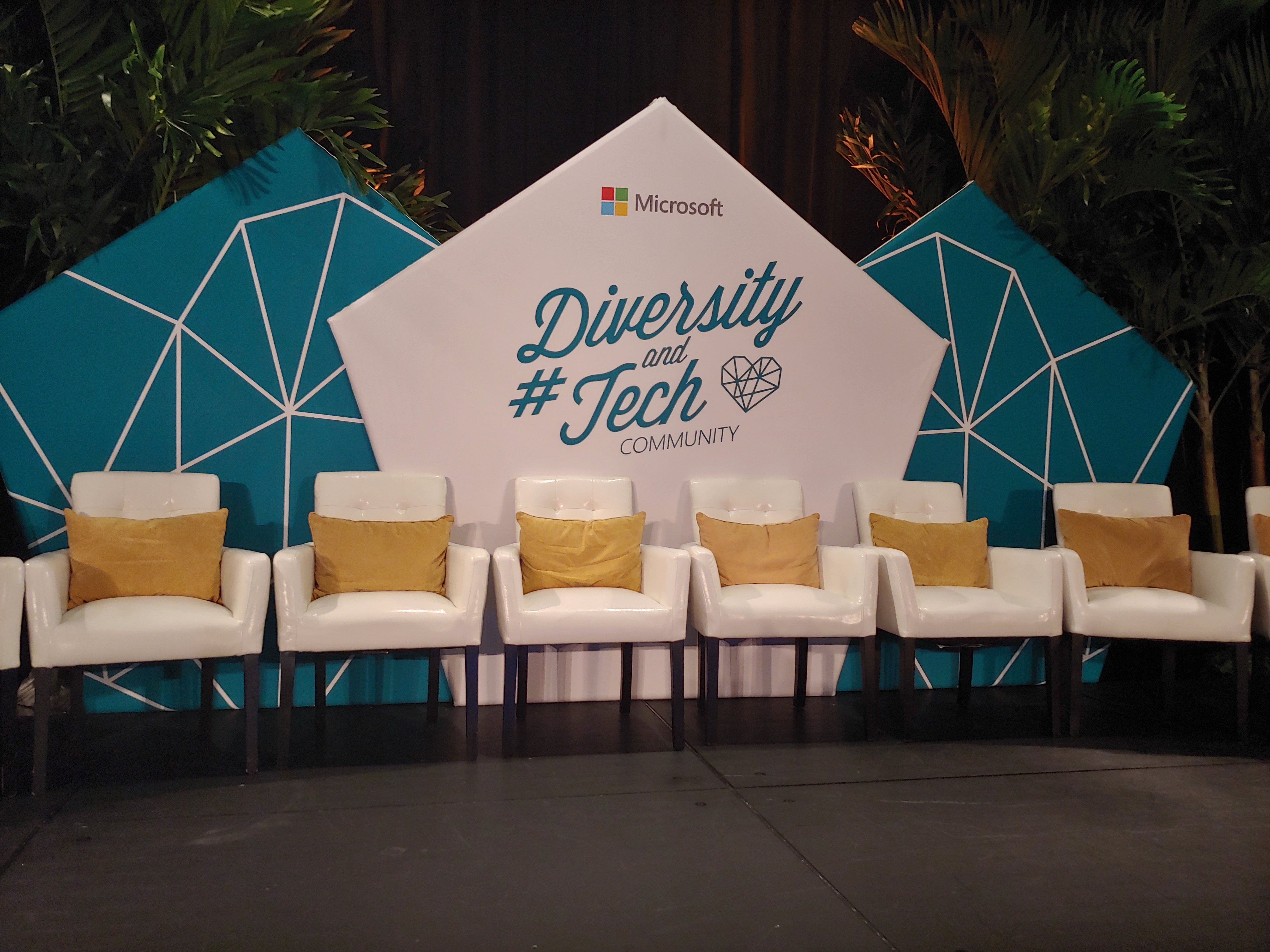 Photo of the stage at the Diversity and Tech Pre-Day at Microsoft Ignite 2018