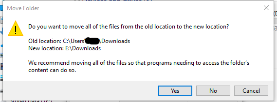 Dialog box asking to confirm file move