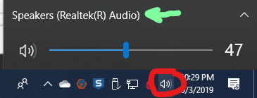Image of Taskbar with the Sound Applet Popped Up