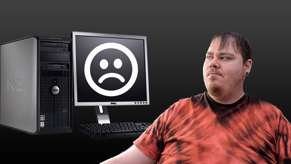 Looking Disappointed at a Dell Desktop